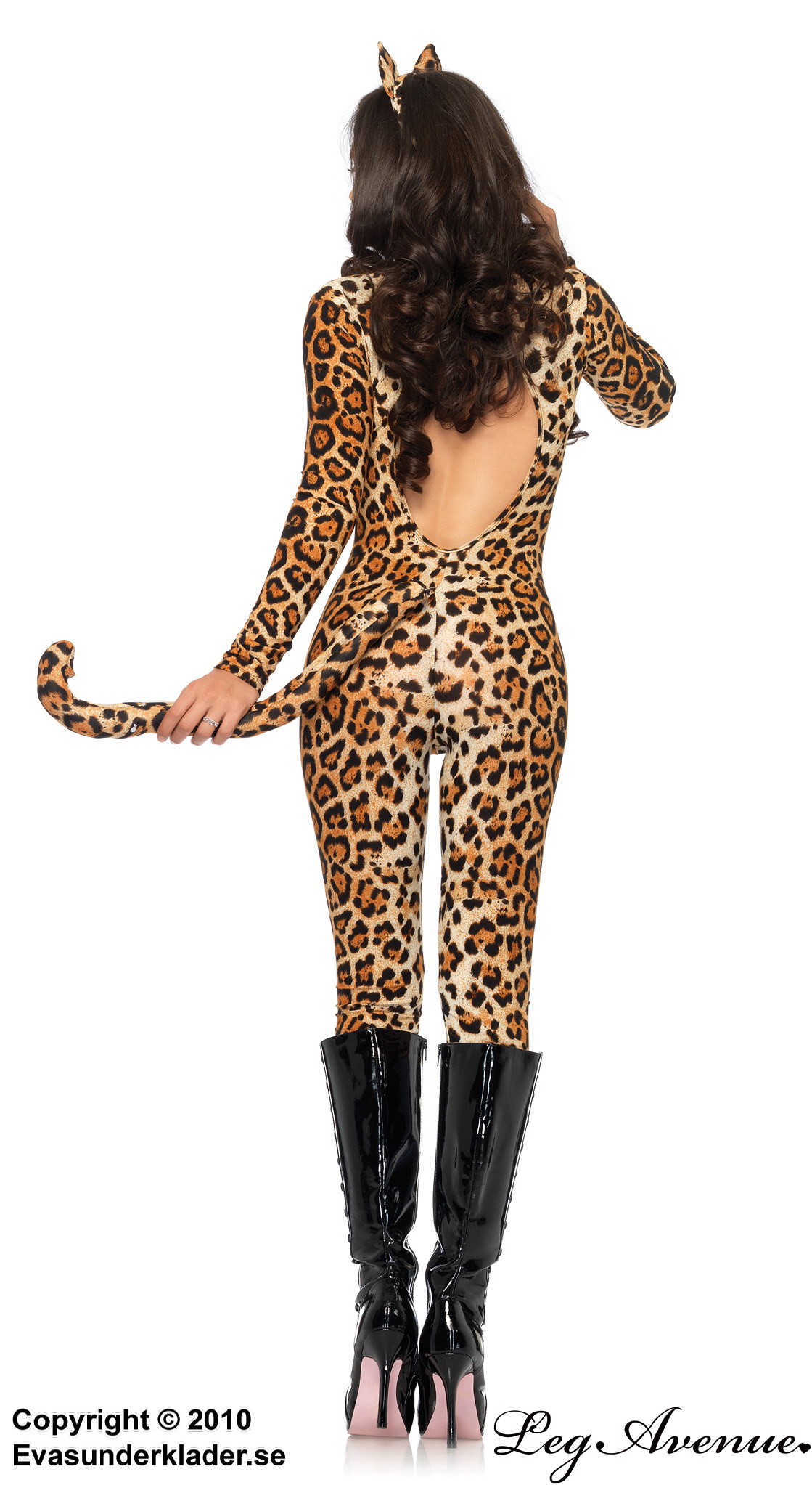 Puma, kostyme-body, lange ermer, nøkkelhull, hale, dyrmønster
